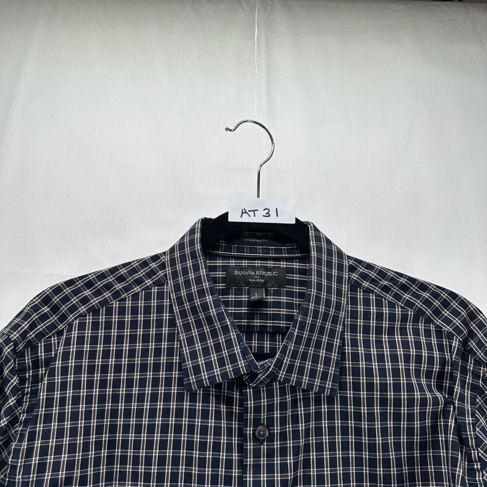 Banana Republic Button Up Shirt L Black Plaid Long Sleeve Non Iron Standard Fit - Picture 12 of 12